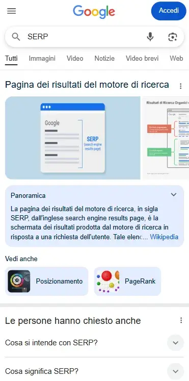 Serp di google per la keyword serp